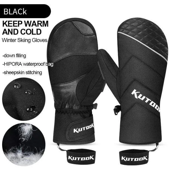 Winter Thermische Ski Handschuhe Schneemobil Daunen Handschuhe Wasserdichte Leder Schnee Handschuhe Skating Snowboard Skifahren Fäustling Männer Frauen