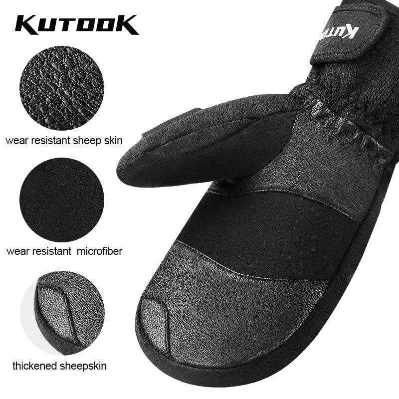 Winter Thermische Ski Handschuhe Schneemobil Daunen Handschuhe Wasserdichte Leder Schnee Handschuhe Skating Snowboard Skifahren Fäustling Männer Frauen
