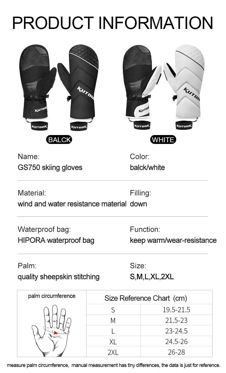 Winter Thermische Ski Handschuhe Schneemobil Daunen Handschuhe Wasserdichte Leder Schnee Handschuhe Skating Snowboard Skifahren Fäustling Männer Frauen