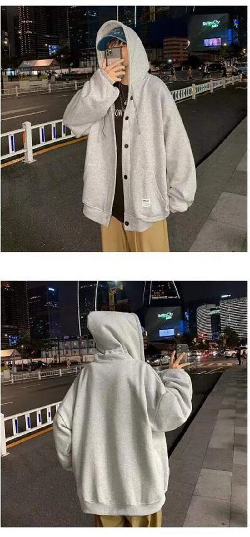 Herbst Winter Neue Sweatshirt Männer Lose Knöpfe Student Hoodies Alle-Match Plus Samt Dicke Casual Solide Farbe