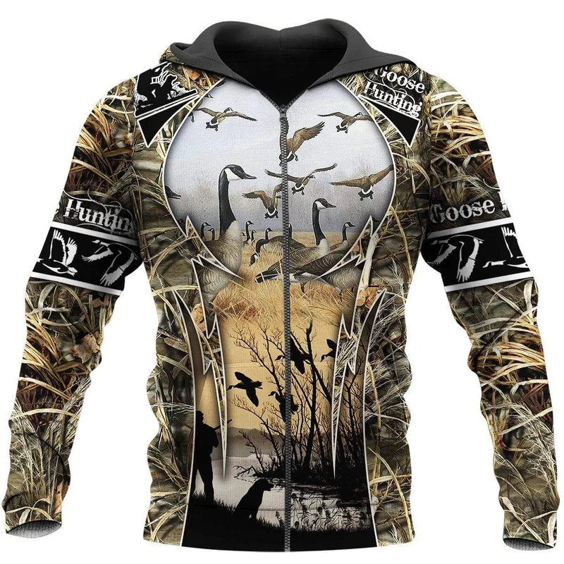 Gänsejagd 3D Rundum Bedruckter Herren Hoodie Unisex Deluxe Sweatshirt Reißverschluss Pullover Freizeitjacke Trainingsanzug KJ358