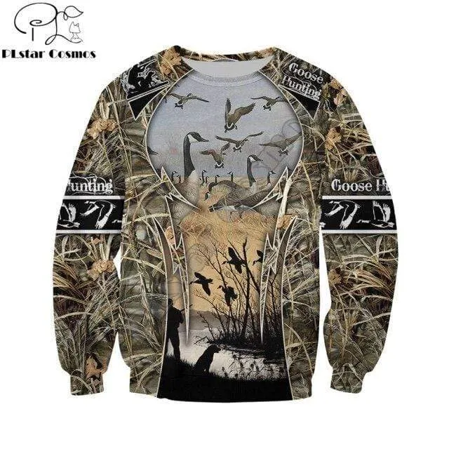 Gänsejagd 3D Rundum Bedruckter Herren Hoodie Unisex Deluxe Sweatshirt Reißverschluss Pullover Freizeitjacke Trainingsanzug KJ358