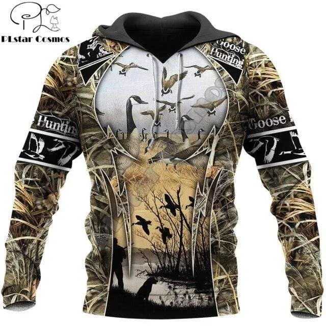 Gänsejagd 3D Rundum Bedruckter Herren Hoodie Unisex Deluxe Sweatshirt Reißverschluss Pullover Freizeitjacke Trainingsanzug KJ358
