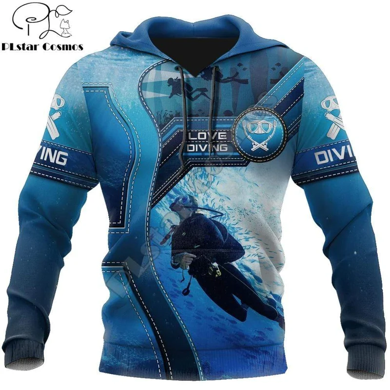 Scuba Diving 3D-Druck für Herren, Kapuzenpullover, Kleidung, Unisex, Sweatshirt, Reißverschluss, Pullover, Freizeitjacke, Trainingsanzug KJ330