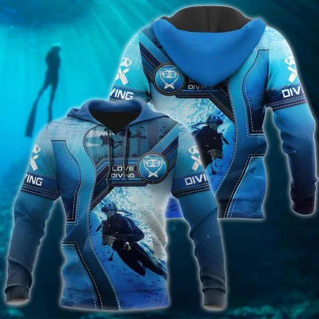 Scuba Diving 3D-Druck für Herren, Kapuzenpullover, Kleidung, Unisex, Sweatshirt, Reißverschluss, Pullover, Freizeitjacke, Trainingsanzug KJ330