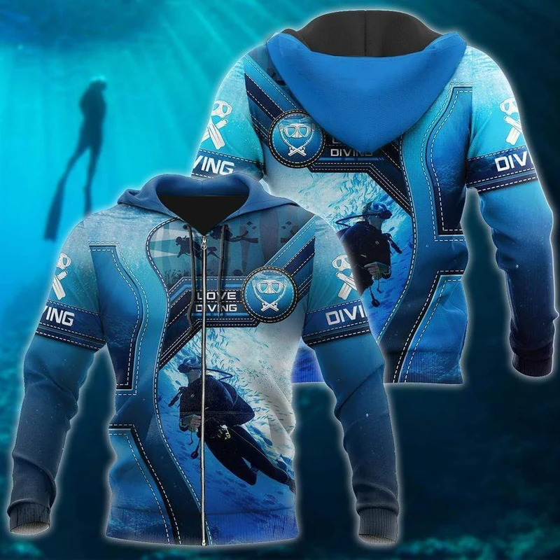 Scuba Diving 3D-Druck für Herren, Kapuzenpullover, Kleidung, Unisex, Sweatshirt, Reißverschluss, Pullover, Freizeitjacke, Trainingsanzug KJ330