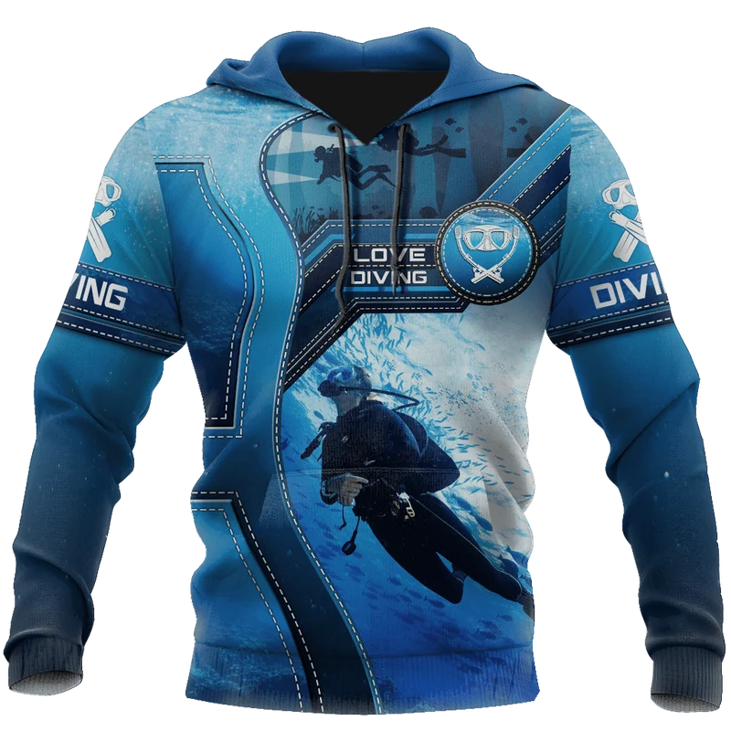 Scuba Diving 3D-Druck für Herren, Kapuzenpullover, Kleidung, Unisex, Sweatshirt, Reißverschluss, Pullover, Freizeitjacke, Trainingsanzug KJ330