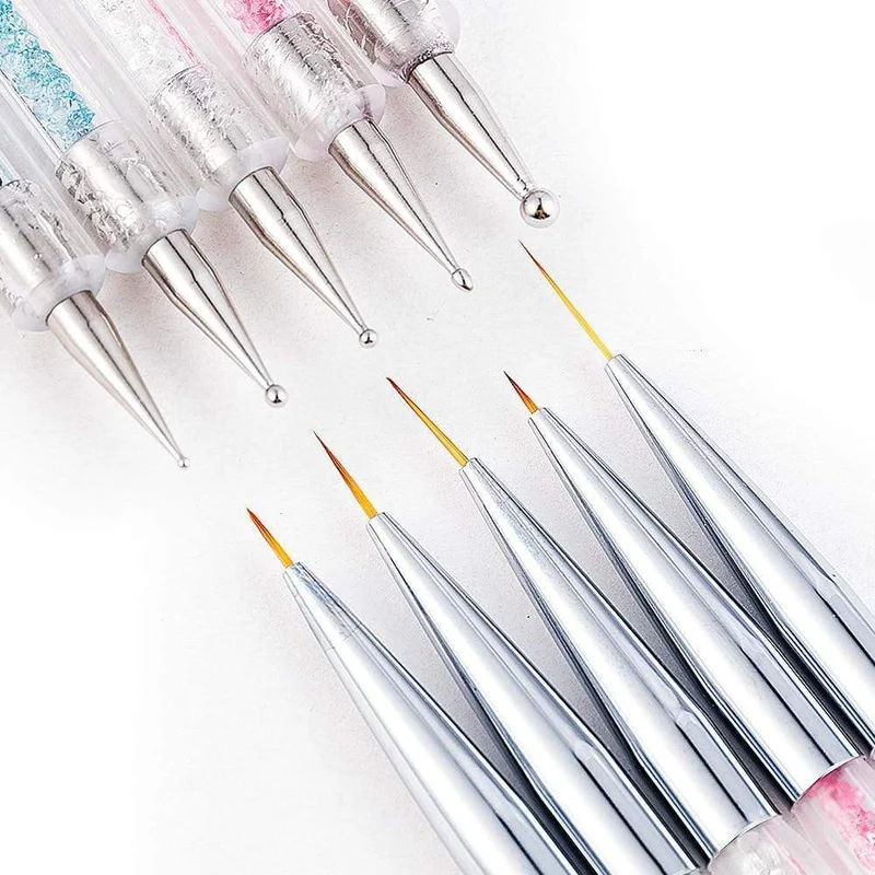 5 Teile/sätze Nail art Stift 2 In 1 Doppel Enden Punktierung Zeichnung Malerei UV Gel Liner Polnischen Pinsel Set Nagel kunst Punktierung Werkzeuge