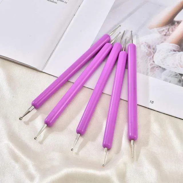 5 Teile/sätze Nail art Stift 2 In 1 Doppel Enden Punktierung Zeichnung Malerei UV Gel Liner Polnischen Pinsel Set Nagel kunst Punktierung Werkzeuge