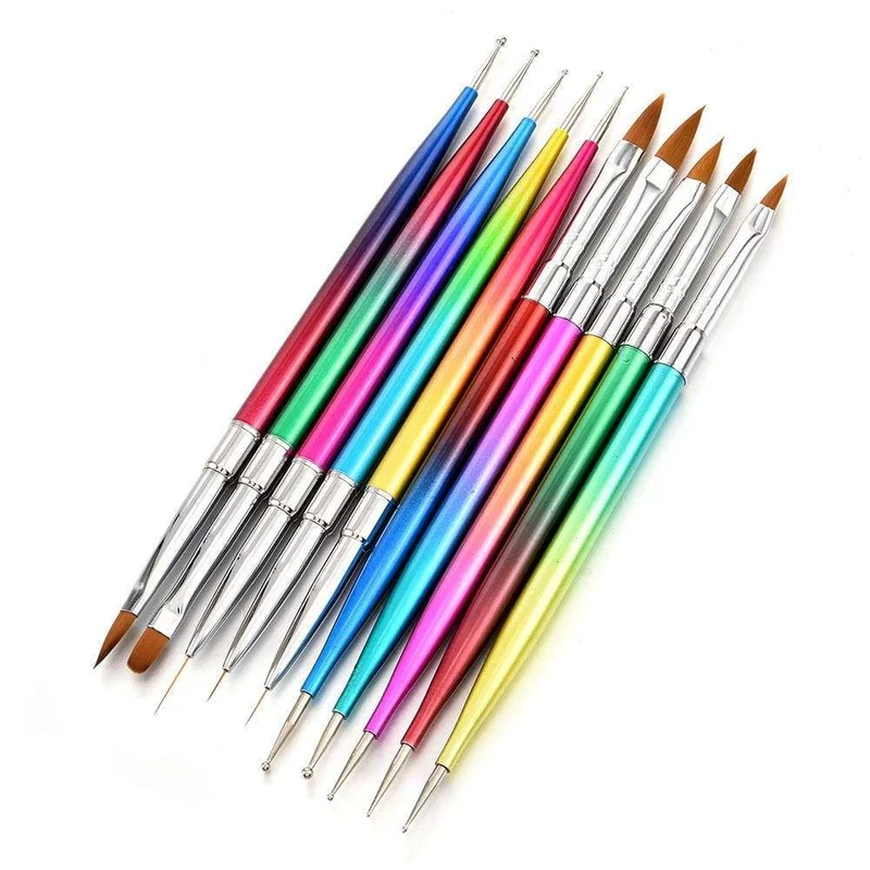 5 Teile/sätze Nail art Stift 2 In 1 Doppel Enden Punktierung Zeichnung Malerei UV Gel Liner Polnischen Pinsel Set Nagel kunst Punktierung Werkzeuge