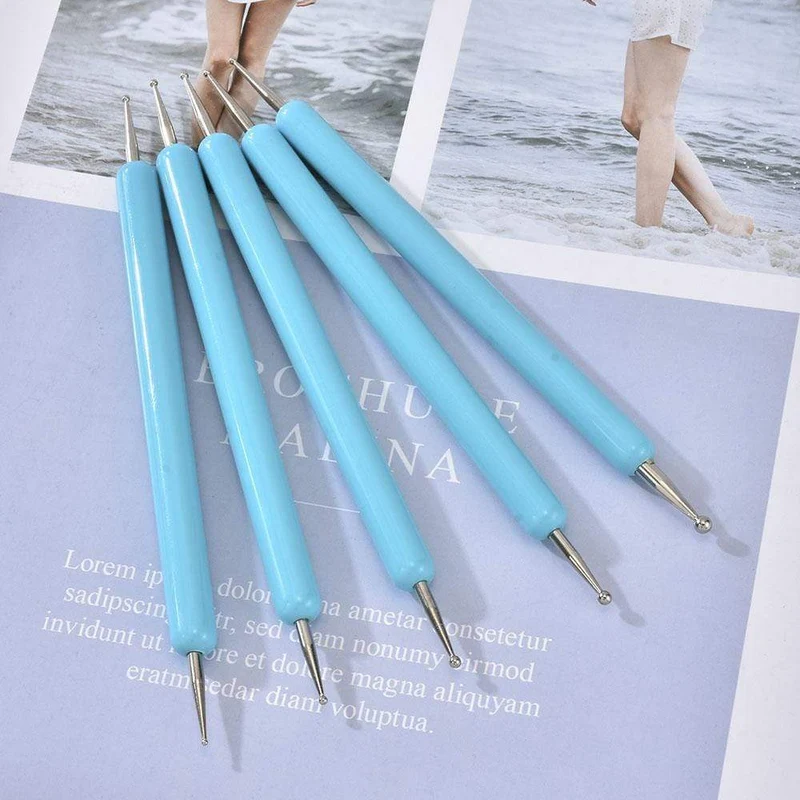 5 Teile/sätze Nail art Stift 2 In 1 Doppel Enden Punktierung Zeichnung Malerei UV Gel Liner Polnischen Pinsel Set Nagel kunst Punktierung Werkzeuge