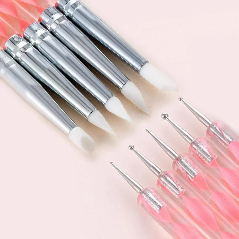 5 Teile/sätze Nail art Stift 2 In 1 Doppel Enden Punktierung Zeichnung Malerei UV Gel Liner Polnischen Pinsel Set Nagel kunst Punktierung Werkzeuge