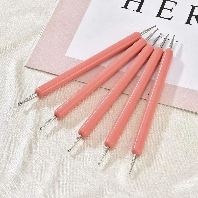 5 Teile/sätze Nail art Stift 2 In 1 Doppel Enden Punktierung Zeichnung Malerei UV Gel Liner Polnischen Pinsel Set Nagel kunst Punktierung Werkzeuge