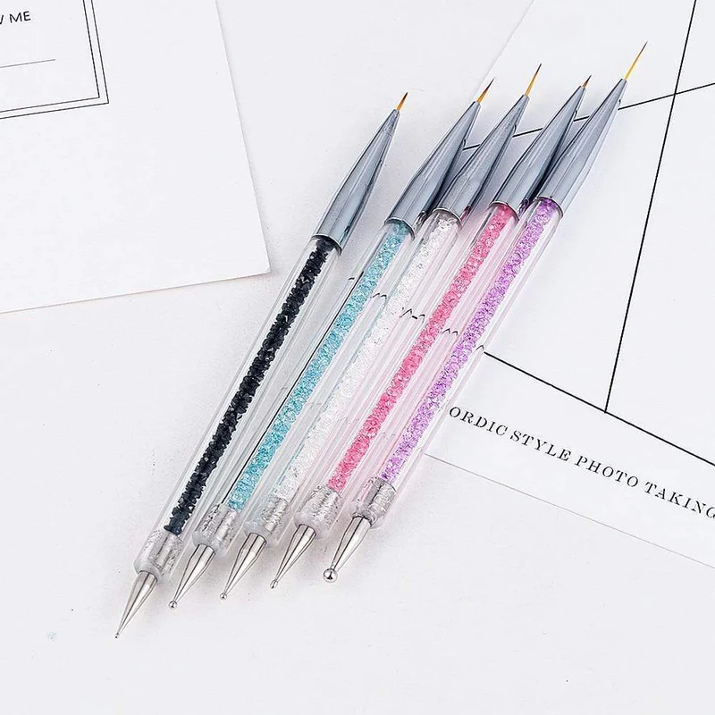 5 Teile/sätze Nail art Stift 2 In 1 Doppel Enden Punktierung Zeichnung Malerei UV Gel Liner Polnischen Pinsel Set Nagel kunst Punktierung Werkzeuge