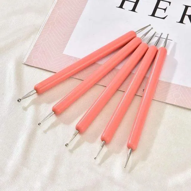 5 Teile/sätze Nail art Stift 2 In 1 Doppel Enden Punktierung Zeichnung Malerei UV Gel Liner Polnischen Pinsel Set Nagel kunst Punktierung Werkzeuge