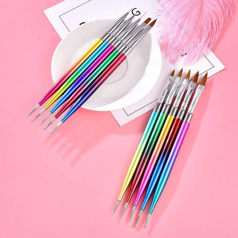 5 Teile/sätze Nail art Stift 2 In 1 Doppel Enden Punktierung Zeichnung Malerei UV Gel Liner Polnischen Pinsel Set Nagel kunst Punktierung Werkzeuge