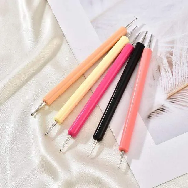 5 Teile/sätze Nail art Stift 2 In 1 Doppel Enden Punktierung Zeichnung Malerei UV Gel Liner Polnischen Pinsel Set Nagel kunst Punktierung Werkzeuge