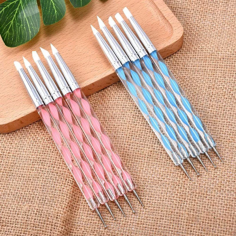 5 Teile/sätze Nail art Stift 2 In 1 Doppel Enden Punktierung Zeichnung Malerei UV Gel Liner Polnischen Pinsel Set Nagel kunst Punktierung Werkzeuge