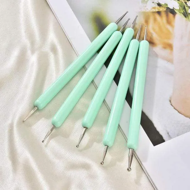 5 Teile/sätze Nail art Stift 2 In 1 Doppel Enden Punktierung Zeichnung Malerei UV Gel Liner Polnischen Pinsel Set Nagel kunst Punktierung Werkzeuge