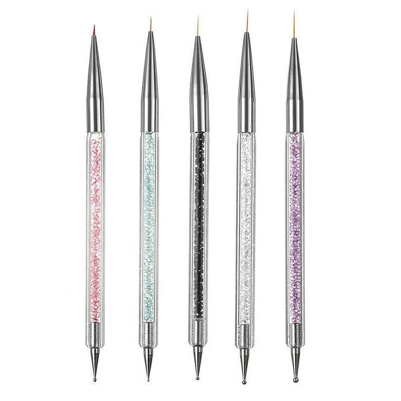 5 Teile/sätze Nail art Stift 2 In 1 Doppel Enden Punktierung Zeichnung Malerei UV Gel Liner Polnischen Pinsel Set Nagel kunst Punktierung Werkzeuge