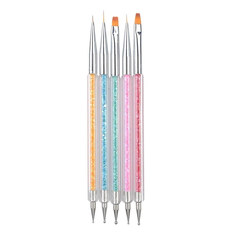 5 Teile/sätze Nail art Stift 2 In 1 Doppel Enden Punktierung Zeichnung Malerei UV Gel Liner Polnischen Pinsel Set Nagel kunst Punktierung Werkzeuge