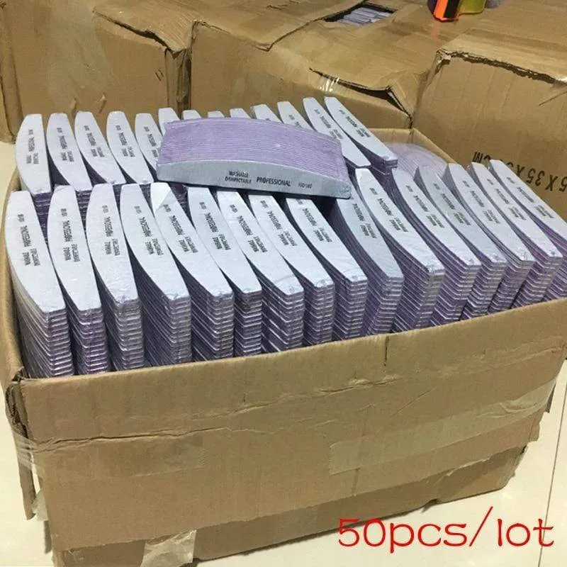 50Pcs 100/180 Nail art Schleifen Schleifpapier Nagel Waschbar Nagel Datei Semilune Banana Polieren Gebogene Professionelle Maniküre Werkzeuge Set