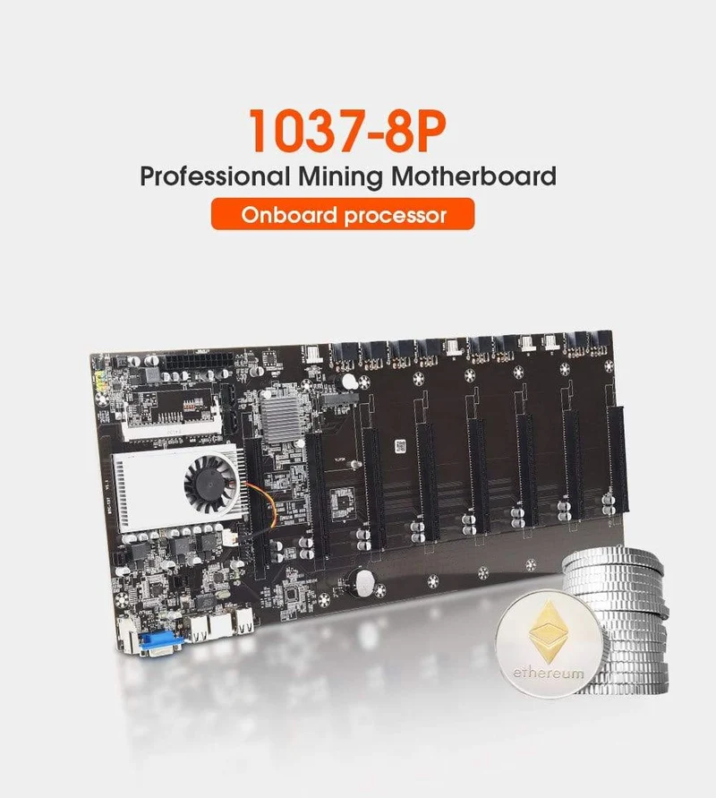 Riserless-Mining-Motherboard mit 8 GPU, Bitcoin, Krypto, Etherum-Mining, unterstützt 1066/1333/1600 MHz