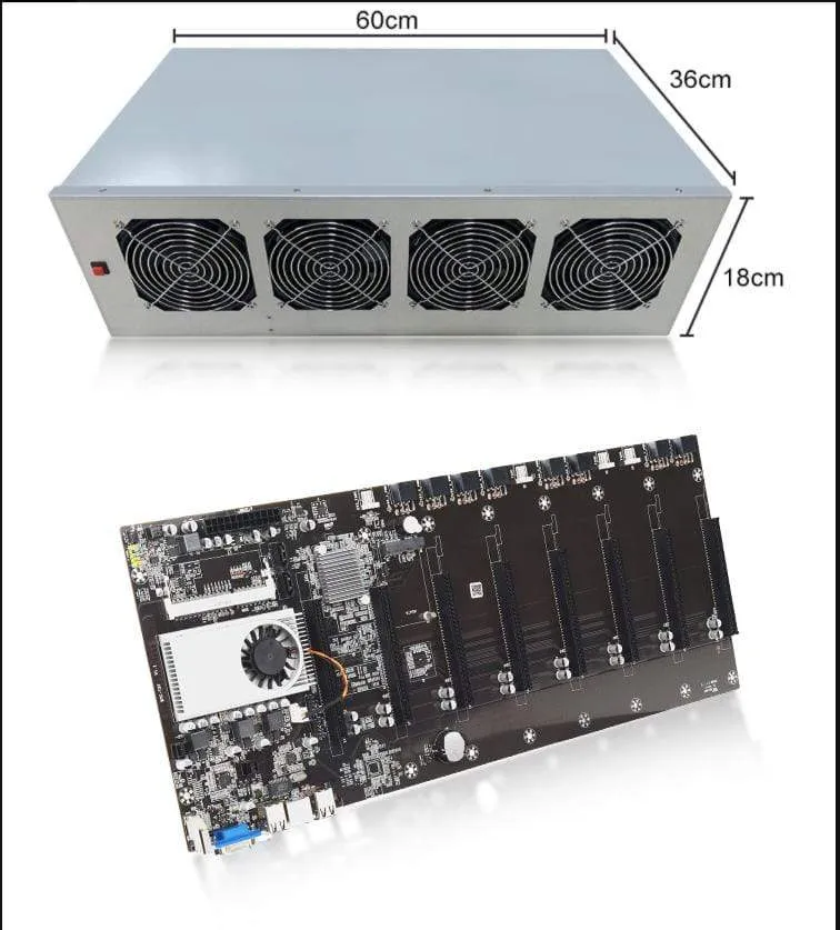 Riserless-Mining-Motherboard mit 8 GPU, Bitcoin, Krypto, Etherum-Mining, unterstützt 1066/1333/1600 MHz