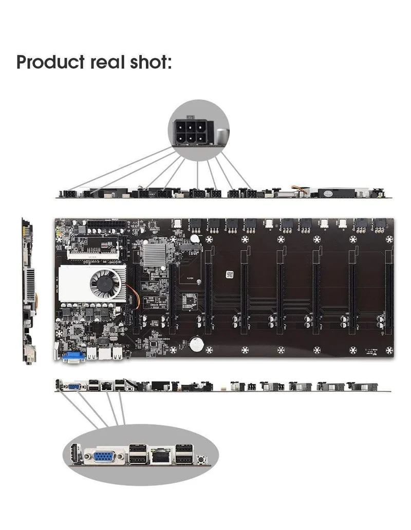Riserless-Mining-Motherboard mit 8 GPU, Bitcoin, Krypto, Etherum-Mining, unterstützt 1066/1333/1600 MHz