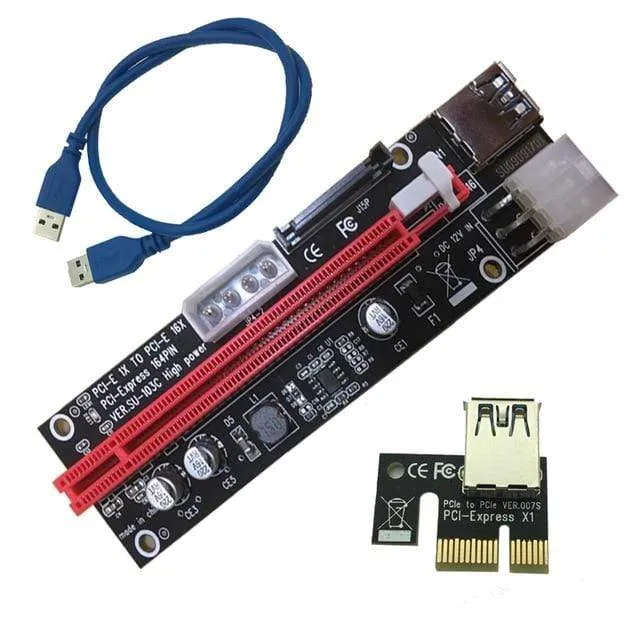 4-poliger 6-poliger SATA Power PCI Express 16X-Steckplatz-Riser-Karte USB 3.0 PCI-E PCI-Express 1x bis 16x PCIE-Riser für Bitcoin BTC Miner Mining
