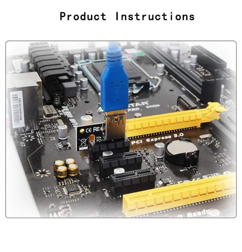 4-poliger 6-poliger SATA Power PCI Express 16X-Steckplatz-Riser-Karte USB 3.0 PCI-E PCI-Express 1x bis 16x PCIE-Riser für Bitcoin BTC Miner Mining