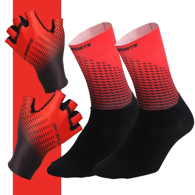1 Paar Halb-/Vollfinger-Fahrradhandschuhe mit 1 Paar Fahrradsocken für Männer und Frauen, Sport-Fahrradhandschuhe, Rennrad-Set