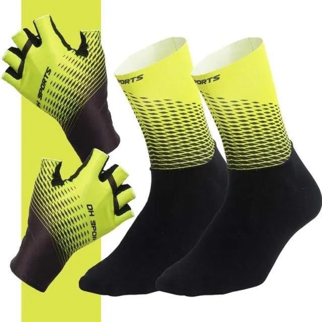 1 Paar Halb-/Vollfinger-Fahrradhandschuhe mit 1 Paar Fahrradsocken für Männer und Frauen, Sport-Fahrradhandschuhe, Rennrad-Set