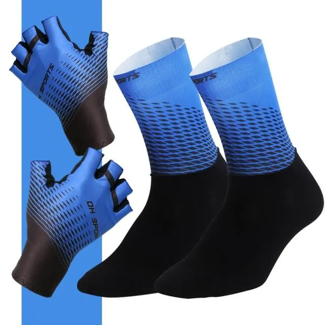 1 Paar Halb-/Vollfinger-Fahrradhandschuhe mit 1 Paar Fahrradsocken für Männer und Frauen, Sport-Fahrradhandschuhe, Rennrad-Set
