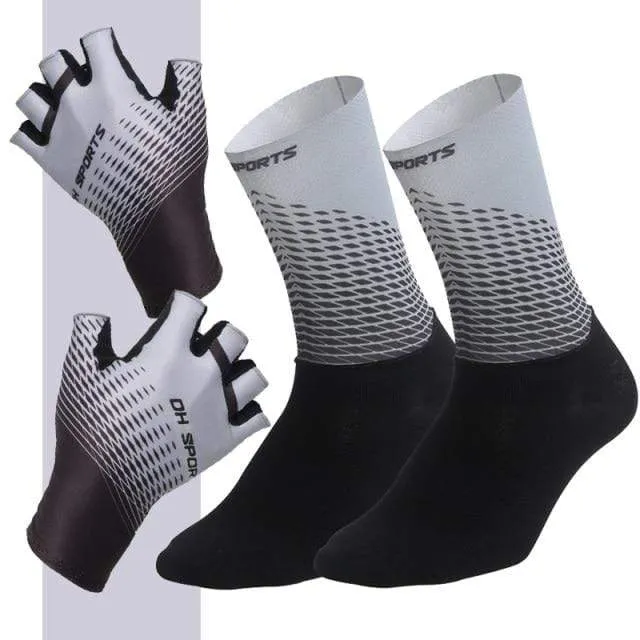 1 Paar Halb-/Vollfinger-Fahrradhandschuhe mit 1 Paar Fahrradsocken für Männer und Frauen, Sport-Fahrradhandschuhe, Rennrad-Set