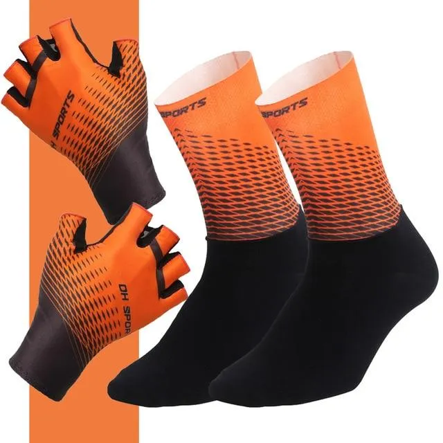 1 Paar Halb-/Vollfinger-Fahrradhandschuhe mit 1 Paar Fahrradsocken für Männer und Frauen, Sport-Fahrradhandschuhe, Rennrad-Set