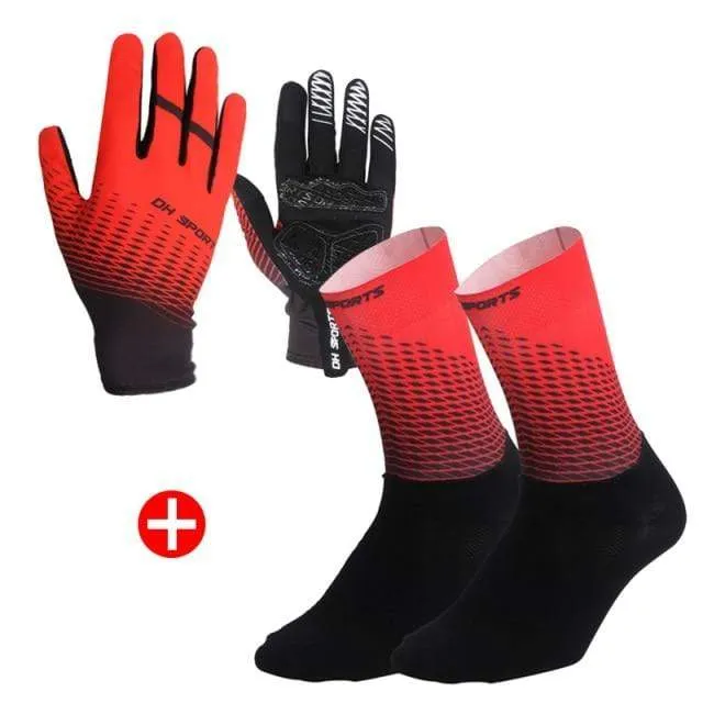 1 Paar Halb-/Vollfinger-Fahrradhandschuhe mit 1 Paar Fahrradsocken für Männer und Frauen, Sport-Fahrradhandschuhe, Rennrad-Set