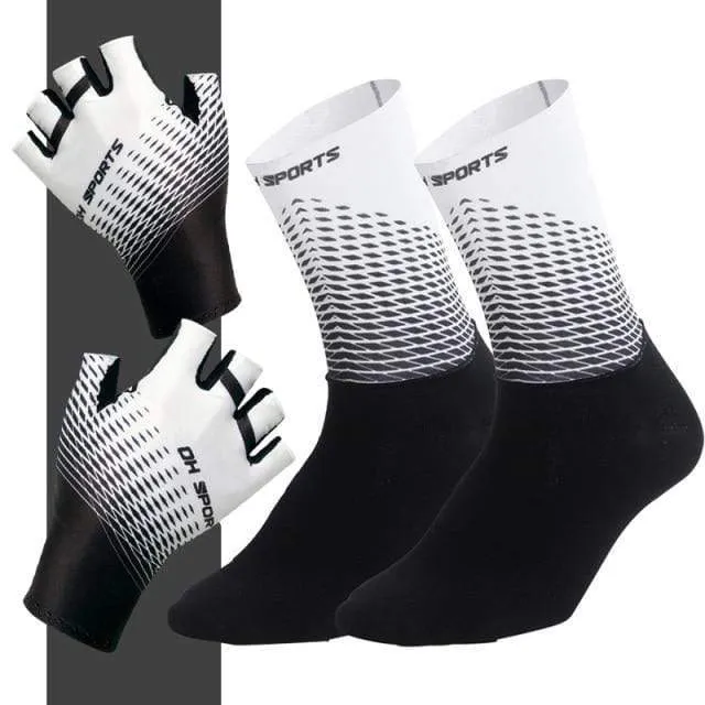 1 Paar Halb-/Vollfinger-Fahrradhandschuhe mit 1 Paar Fahrradsocken für Männer und Frauen, Sport-Fahrradhandschuhe, Rennrad-Set