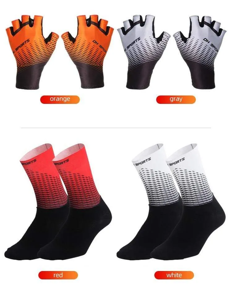 1 Paar Halb-/Vollfinger-Fahrradhandschuhe mit 1 Paar Fahrradsocken für Männer und Frauen, Sport-Fahrradhandschuhe, Rennrad-Set