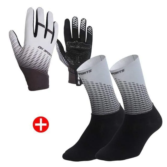 1 Paar Halb-/Vollfinger-Fahrradhandschuhe mit 1 Paar Fahrradsocken für Männer und Frauen, Sport-Fahrradhandschuhe, Rennrad-Set