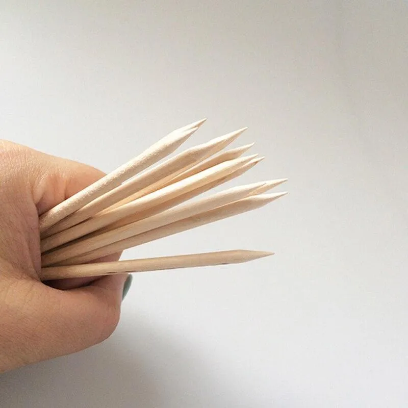 100 teile/los Nail art Holz Sticks Reinigung Orange Nagel Abgestorbene Haut Gabel Häutchen Pusher Remover Nagel Pflege Werkzeuge Für Finger