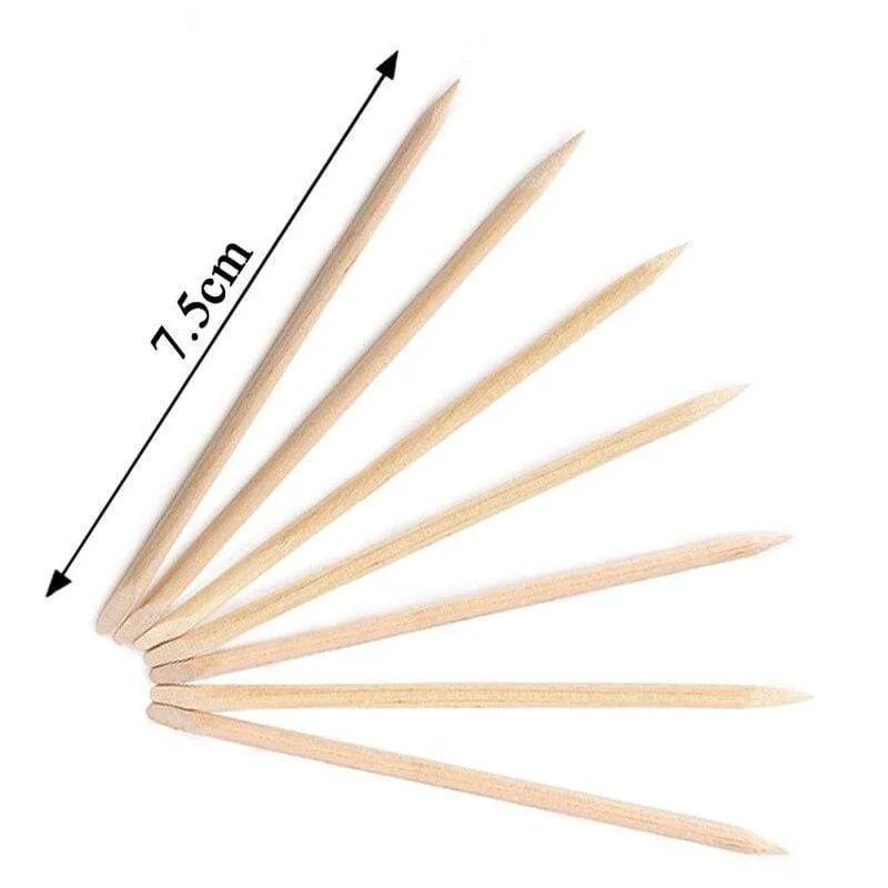 100 teile/los Nail art Holz Sticks Reinigung Orange Nagel Abgestorbene Haut Gabel Häutchen Pusher Remover Nagel Pflege Werkzeuge Für Finger