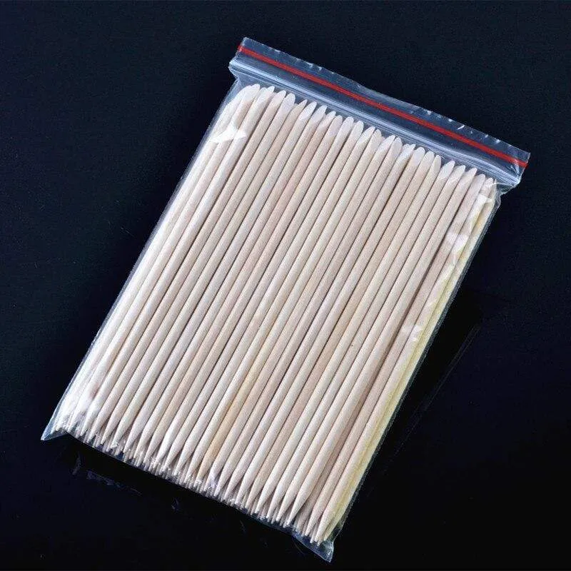100 teile/los Nail art Holz Sticks Reinigung Orange Nagel Abgestorbene Haut Gabel Häutchen Pusher Remover Nagel Pflege Werkzeuge Für Finger