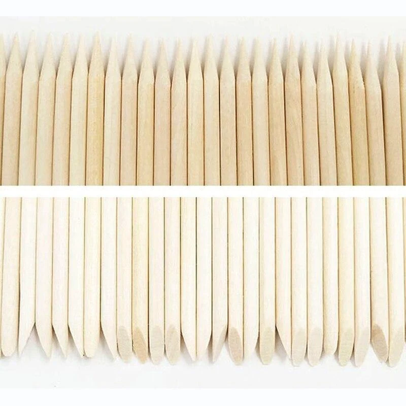 100 teile/los Nail art Holz Sticks Reinigung Orange Nagel Abgestorbene Haut Gabel Häutchen Pusher Remover Nagel Pflege Werkzeuge Für Finger