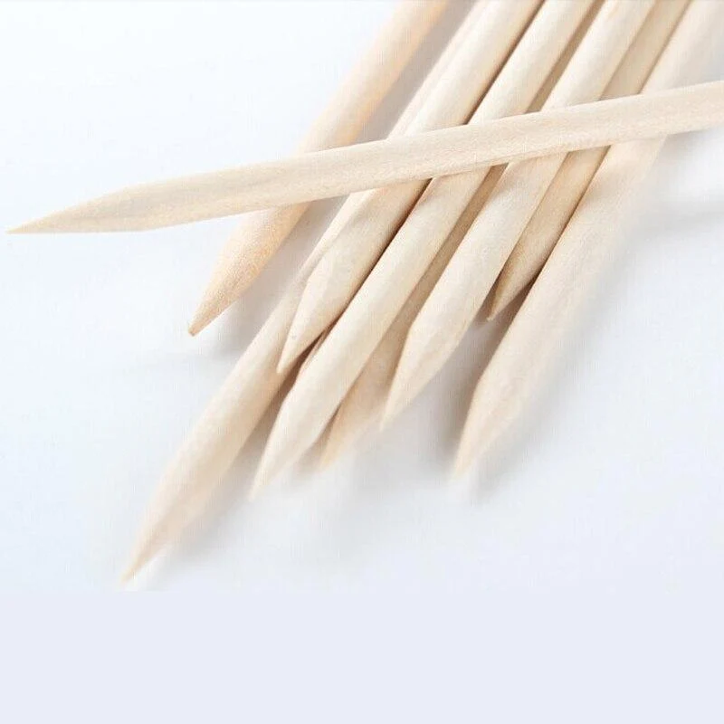 100 teile/los Nail art Holz Sticks Reinigung Orange Nagel Abgestorbene Haut Gabel Häutchen Pusher Remover Nagel Pflege Werkzeuge Für Finger