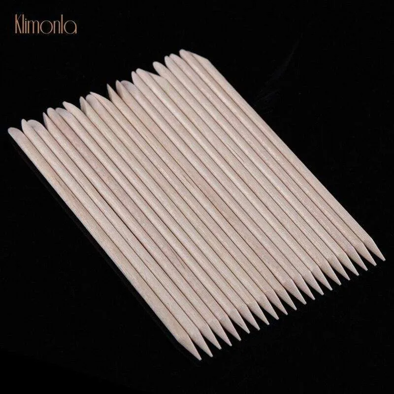 100 teile/los Nail art Holz Sticks Reinigung Orange Nagel Abgestorbene Haut Gabel Häutchen Pusher Remover Nagel Pflege Werkzeuge Für Finger