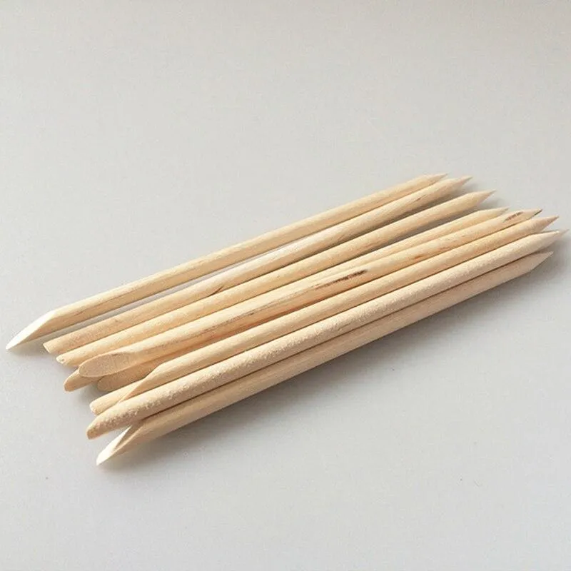 100 teile/los Nail art Holz Sticks Reinigung Orange Nagel Abgestorbene Haut Gabel Häutchen Pusher Remover Nagel Pflege Werkzeuge Für Finger