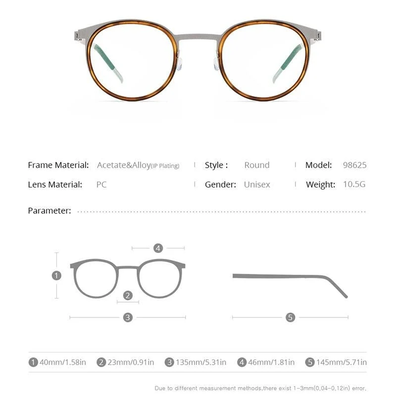 Acetate Titanium Alloy Eyeglasses Frame Männer Frauen Round Prescription Myopia Optische Brille Korean Screwless Eyewear 98625