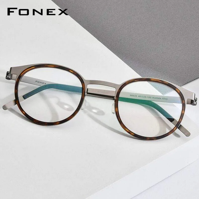 Acetate Titanium Alloy Eyeglasses Frame Männer Frauen Round Prescription Myopia Optische Brille Korean Screwless Eyewear 98625