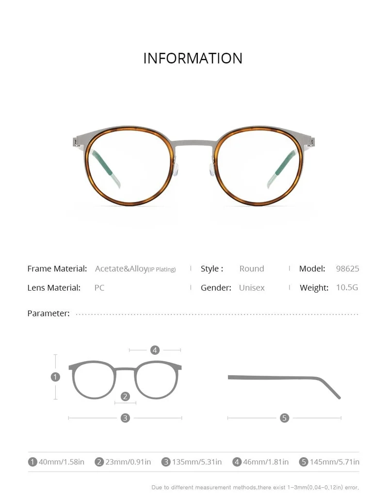Acetate Titanium Alloy Eyeglasses Frame Männer Frauen Round Prescription Myopia Optische Brille Korean Screwless Eyewear 98625